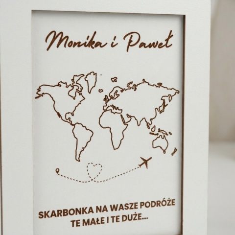 Personalizowana skarbonka na ślub z motywem mapy świata