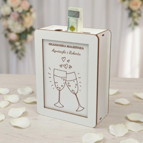 Personalizowana skarbonka ślubna z grawerem Toast Nowożeńców
