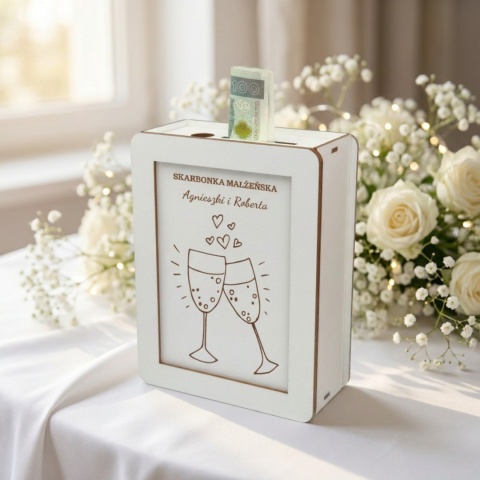 Personalizowana skarbonka ślubna z grawerem Toast Nowożeńców