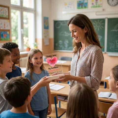Personalizowana statuetka dla nauczyciela z sercem na Zakończenie Roku Szkolnego