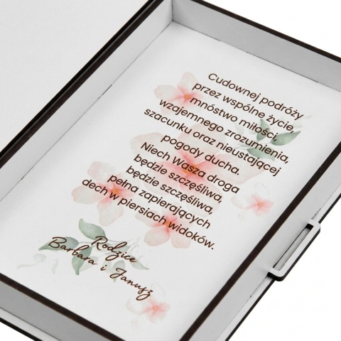 Personalizowane pudełko na pieniądze na ślub z kwiatowym motywem