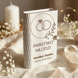 Pudełko harmonijka na pieniądze z grawerem na ślub obrączki
