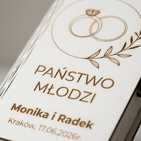 Pudełko harmonijka na pieniądze z grawerem na ślub obrączki