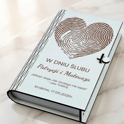 Pudełko harmonijka na pieniądze z grawerem na ślub serce