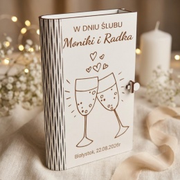 Pudełko harmonijka na pieniądze z grawerem na ślub toast