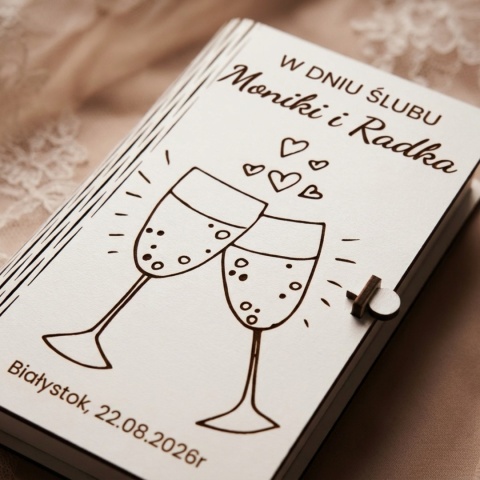 Pudełko harmonijka na pieniądze z grawerem na ślub toast