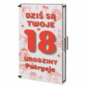 Pudełko na pieniądze pamiątka na 18 urodziny dla dziewczyny - imprezowy motyw