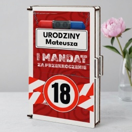 Pudełko na pieniądze pamiątka na 18 urodziny ze śmiesznym mandatem