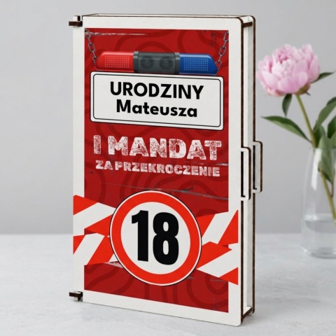 Pudełko na pieniądze pamiątka na 18 urodziny ze śmiesznym mandatem