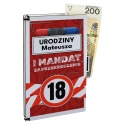 Pudełko na pieniądze pamiątka na 18 urodziny ze śmiesznym mandatem