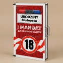 Pudełko na pieniądze pamiątka na 18 urodziny ze śmiesznym mandatem