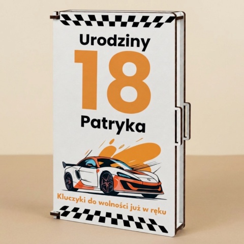 Pamiątka na 18 urodziny dla chłopaka - Pudełko na pieniądze z motywem samochodu