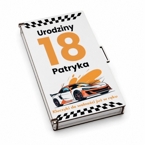 Pamiątka na 18 urodziny dla chłopaka - Pudełko na pieniądze z motywem samochodu