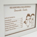 Ślubna skarbonka personalizowana z zabawnym cennikiem małżeńskim