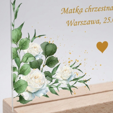 Statuetka akrylowa prezent na ślub z motywem białych róż