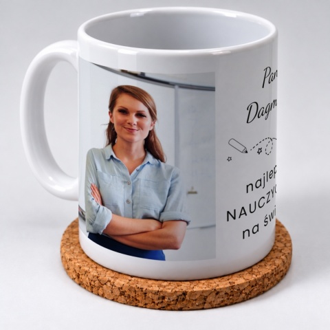 Biały kubek ceramiczny z grafiką nauczycielki - ceramiczny kubek na Dzień Nauczyciela