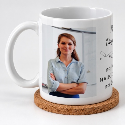 Biały kubek ceramiczny z grafiką nauczycielki - ceramiczny kubek na Dzień Nauczyciela