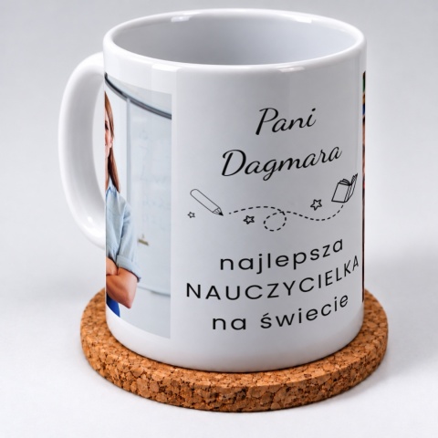 Biały kubek ceramiczny z grafiką nauczycielki - ceramiczny kubek na Dzień Nauczyciela