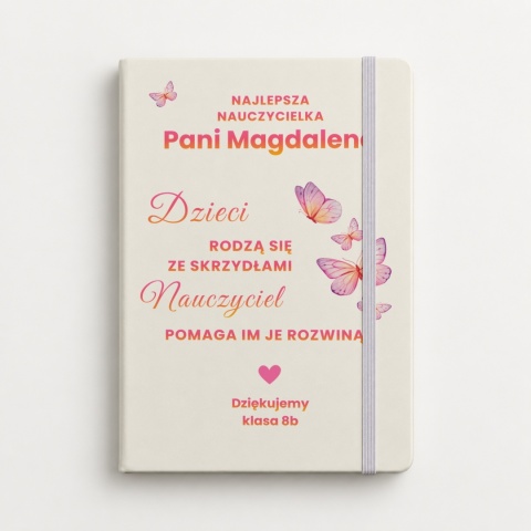 Biały notes A5 z motylami - prezent dzień nauczyciela