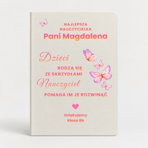 Biały notes A5 z motylami - prezent dzień nauczyciela
