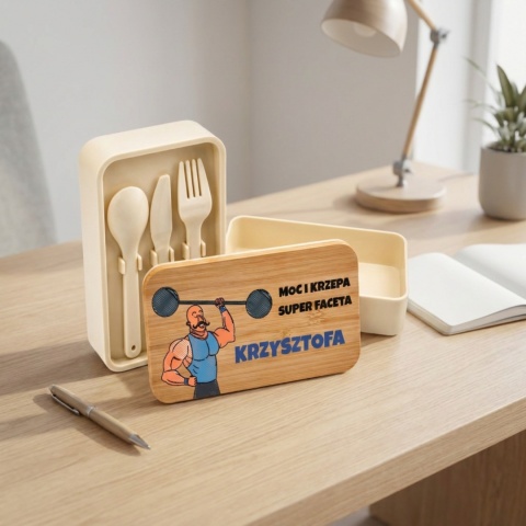Lunchbox Siłacz z bambusową pokrywą - fajny prezent dla chlopaka
