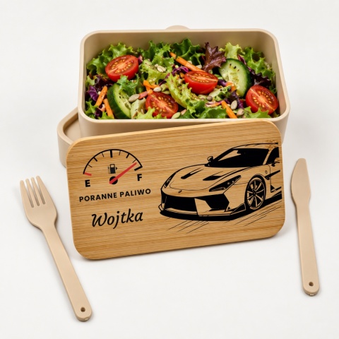 Motoryzacyjny lunchbox z bambusową pokrywą - kreatywny prezent dla chlopaka