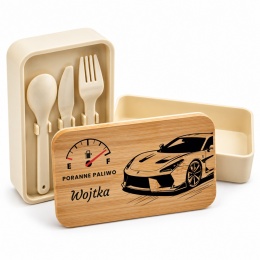 Motoryzacyjny lunchbox z bambusową pokrywą - kreatywny prezent dla chlopaka