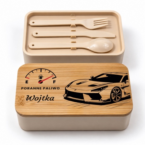 Motoryzacyjny lunchbox z bambusową pokrywą - kreatywny prezent dla chlopaka