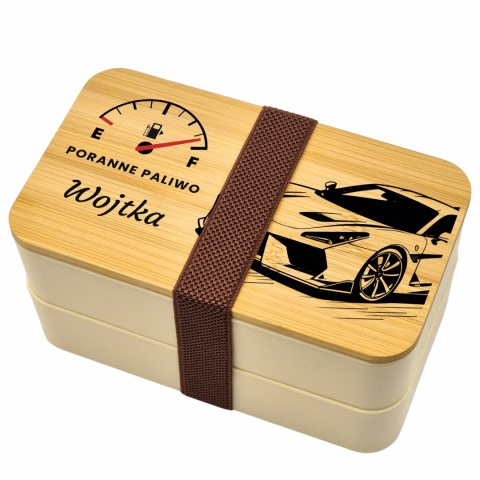 Motoryzacyjny lunchbox z bambusową pokrywą - kreatywny prezent dla chlopaka