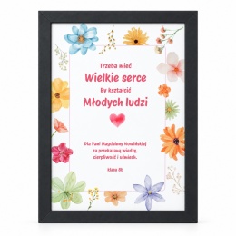 Obraz w czarnej ramce A4 z kwiatowym motywem - pamiątkowy upominek na Dzień Nauczyciela