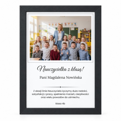 Obraz w czarnej ramce z dedykacją i zdjęciem - elegancki upominek na Dzień Nauczyciela