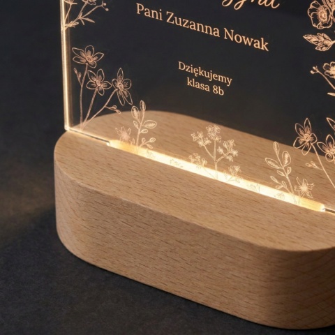 Owalna lampka ze szkła akrylowego z botanicznym motywem - elegancki podarunek od przedszkolaka na Dzień Nauczyciela