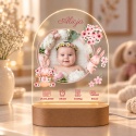 Owalna lampka ze szkła akrylowego z motywem króliczków - personalizowana pamiątka na chrzest