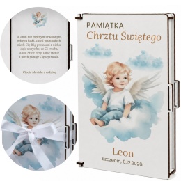 Pamiątka prezent na chrzest - Klasyczne pudełko na pieniądze z motywem aniołka