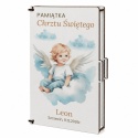 Pamiątka prezent na chrzest - Klasyczne pudełko na pieniądze z motywem aniołka