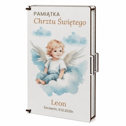 Pamiątka prezent na chrzest - Klasyczne pudełko na pieniądze z motywem aniołka