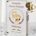 Pamiątku chrztu świętego - pudełko na pieniądze na chrzciny ze złotym lustrzanym dekorem 3D