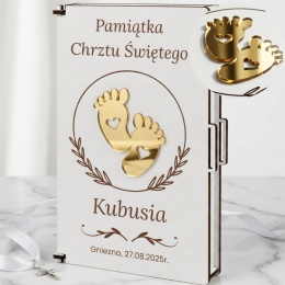 Pamiątku chrztu świętego - pudełko na pieniądze na chrzciny ze złotym lustrzanym dekorem 3D