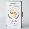 Pamiątku chrztu świętego - pudełko na pieniądze na chrzciny ze złotym lustrzanym dekorem 3D