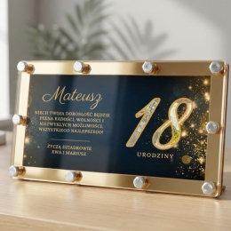 Personalizowana kartka na pieniądze z plexi na 18 urodziny ze złotym motywem