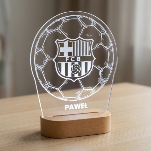 Personalizowana lampka plexi z motywem piłkarskim FC BARCELONA na Dzień Chłopaka