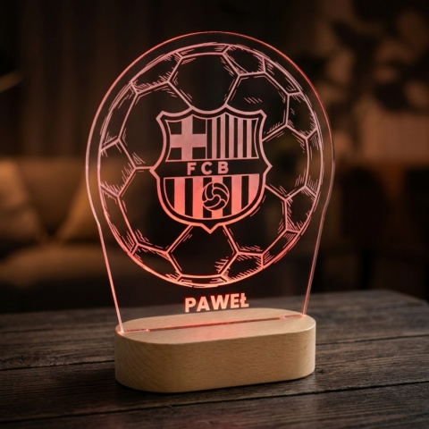 Personalizowana lampka plexi z motywem piłkarskim FC BARCELONA na Dzień Chłopaka