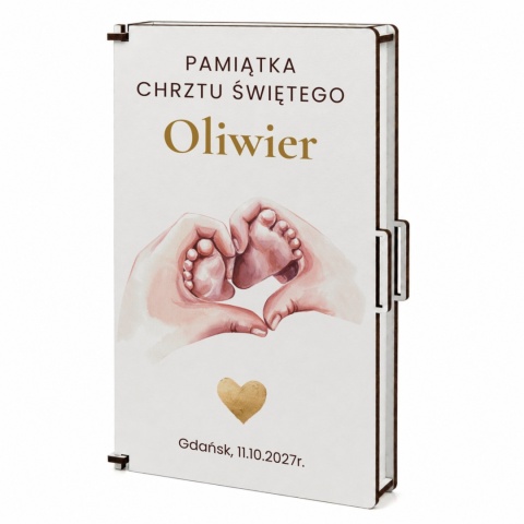 Pudełko na pieniądze na Chrzest z motywem dziecięcych stópek