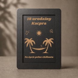 Skarbonka personalizowana na 18 urodziny czarna HDF motyw wakacyjny