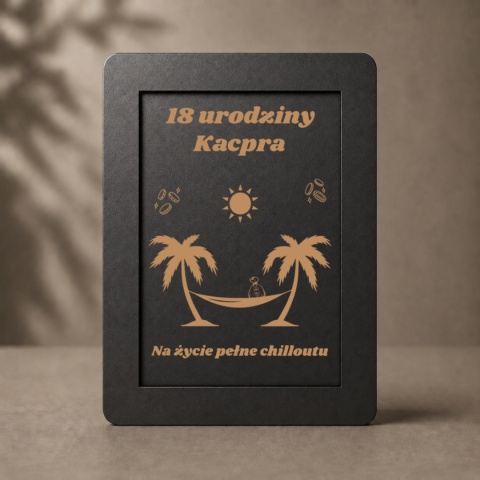 Skarbonka personalizowana na 18 urodziny czarna HDF motyw wakacyjny