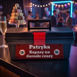 Skrzynka narzędziowa z etykietą na 18 urodziny dla chłopaka